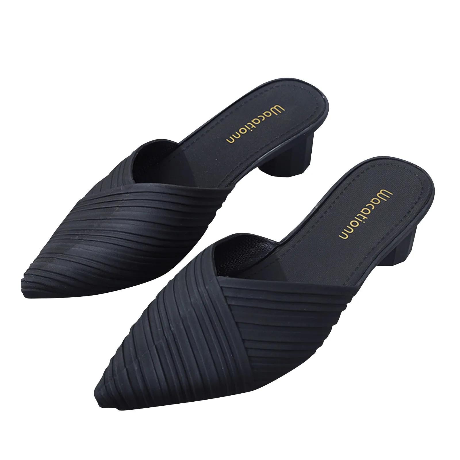 

Модные женские летние босоножки с острым носком, босоножки на низком каблуке, женские летние повседневные модные сандалии, антибактериальные и нескользящие 40 чёрный