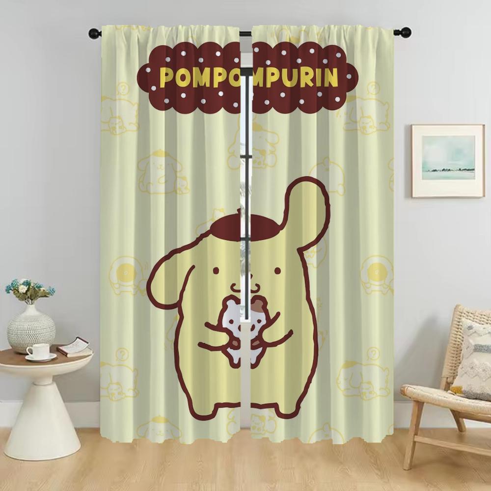 Partition P-Pompom Purin Blackout Curtains 2 Pieces Window Curtain for Room 2 Panel Halloween Decoration Tulle for Bedroom Child