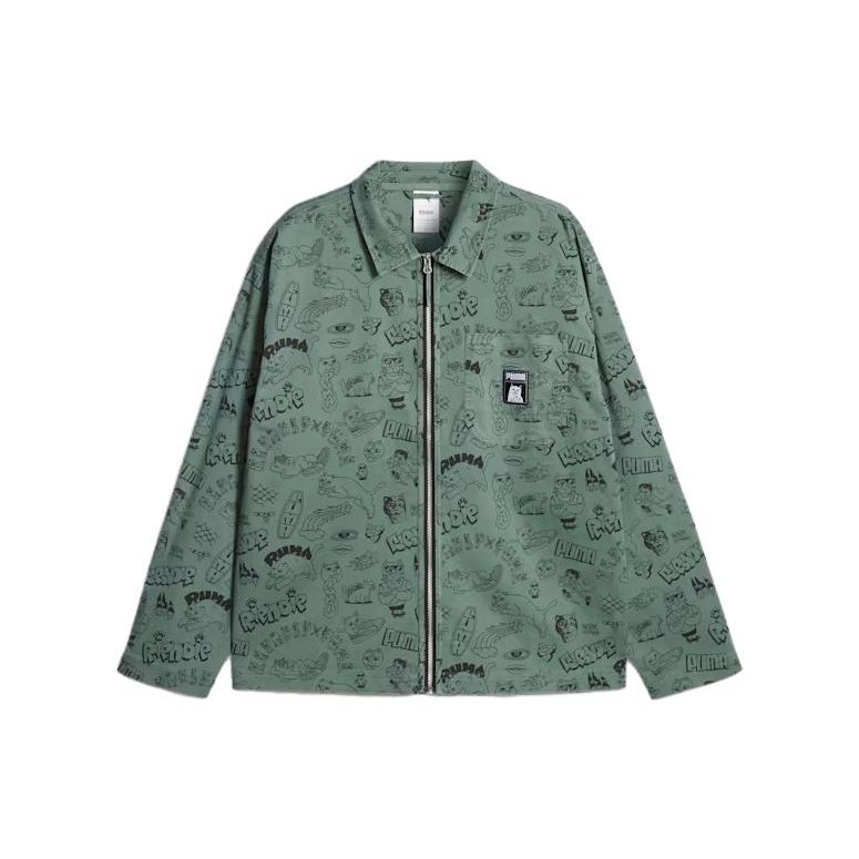 Puma X Ripndip Collaboration SS23 Comic Print Twill Zip Collar Long Sleeve Jacket Men Jackets Eucalyptus 622198-44