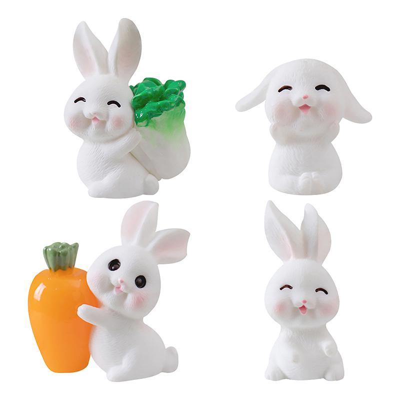 Mini Cartoon Rabbit Carrot Micro Landscape Figurines Desktop Decoration Gardening Animal Resin Home Accessories Easter Ornament