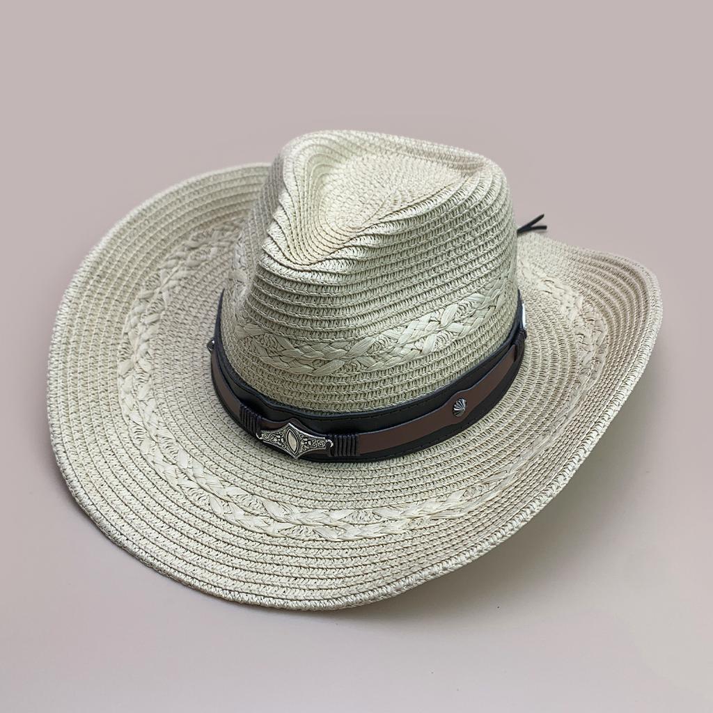 Retro Belt Cow Head Accessories Western Cowboy Hat Men And Women American Sunshade Gradual Change Color Straw Hat