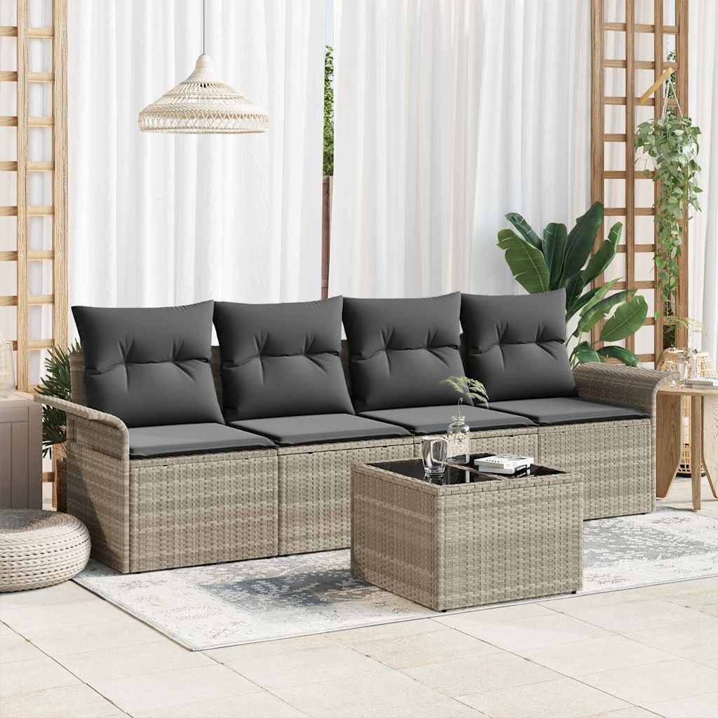 Garden Sofa Set 5 Pcs Light Grey and Dark Grey Poly Rattan