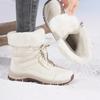 Women Winter Snow Boots Plush Lace Up Mid Calf Boots Thick Sole Warm Cotton Shoes Outdoor Hiking Sneakers Non Slip