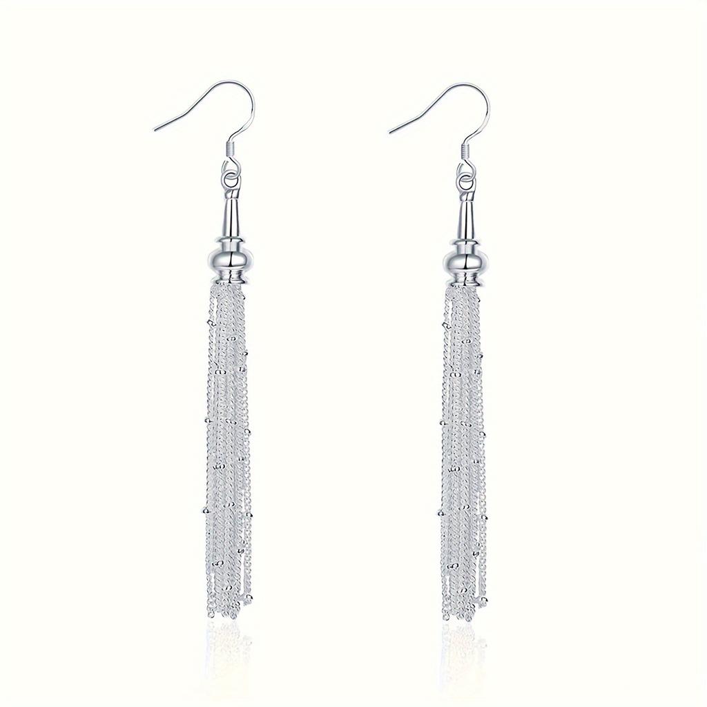 Long String Sassel Earrings Silvery Color Alloy Eardrop Accessory for Daily Occasions Perfect Jewelry  For Women Causal Decor