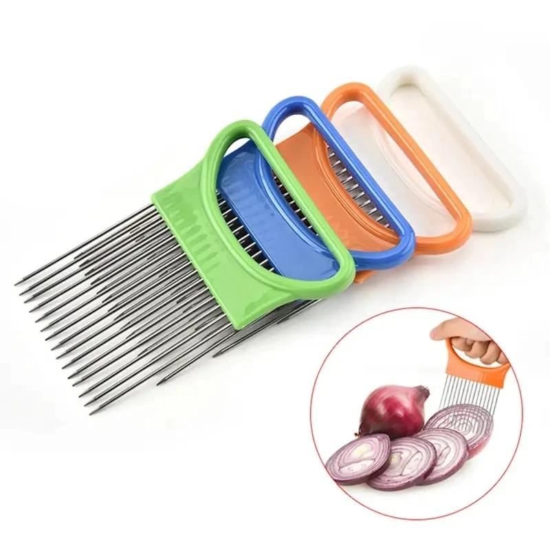 Vegetables Cutting Fork Kitchen Gadgets Stainless Steel Onion Cutter Holder Food Slicers Assistant Tomato Onion Slicer Holder
