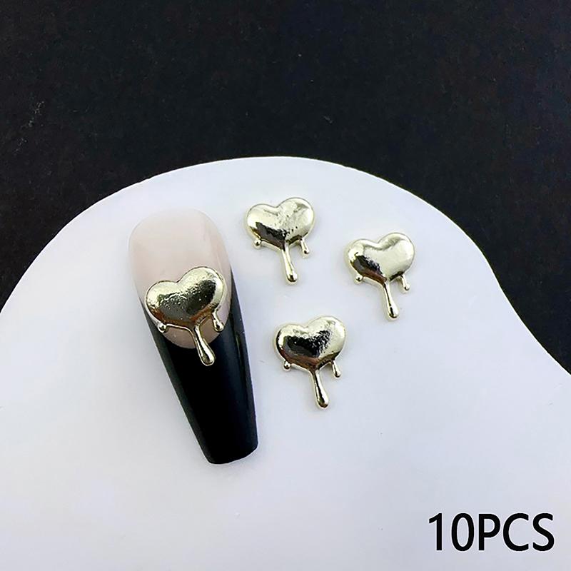 10Pcs/Bag Alloy Lava Love Nail Art Jewelry Gold Silver 3D Diy Nails Accessories Professional Supplies Metallic Heart Decorations