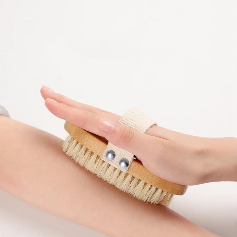 Natural Bristle Brush Dry Skin Body Soft SPA Brush Wooden Massage Bath Shower Brush Woman Skin Care SPA Exfoliating Body Brush