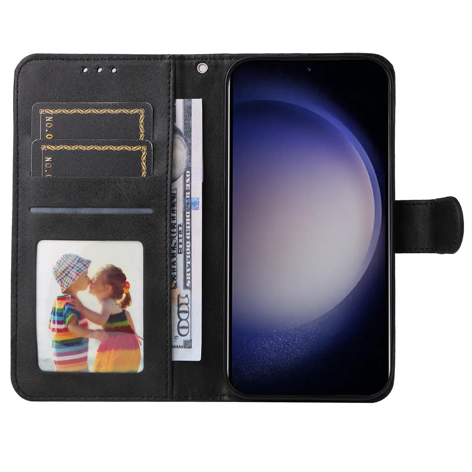 

For Samsung Galaxy S24+ Case Wallet PU Leather Calf Texture Phone Cover Black