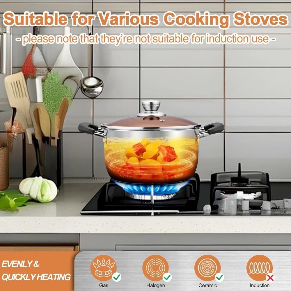 10 Inch Stock Pot Stainless Steel Stock Soup Pasta Pot with Lid Double Heatproof Handles Non Toxic & Healthy Dishwasher Safe