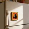 Set of 6 Cute Cats Design Art Print Wooden Frame Magnetic Sticekr for Refrigerator Decors Famous Painting Fridge Magnets