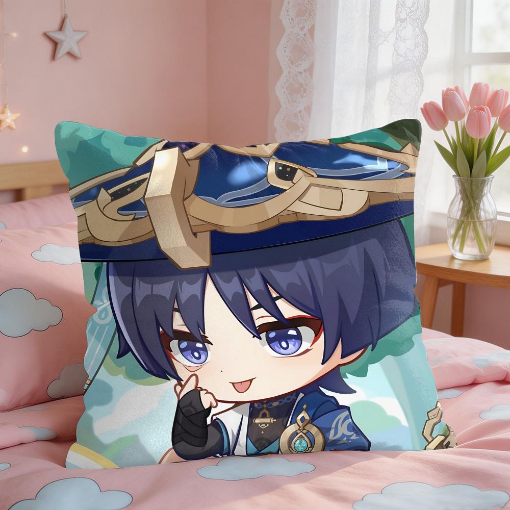 Wanderer Cute Genshin Impact Cushion Cover Square Short Plush Pillow Case Living Room Sofa Home Decor Funda X