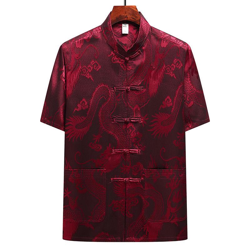 Men’s Ice Silk Tang Suit - Short-Sleeved, Loose-Fit, Chinese Style for Seniors, Ideal for Summer