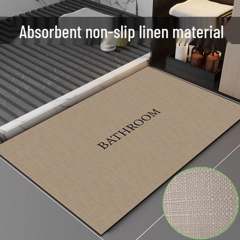 Linen Non-Slip Bathroom Mat: Absorbent, Stain-Resistant Washroom Carpet with Printed Design