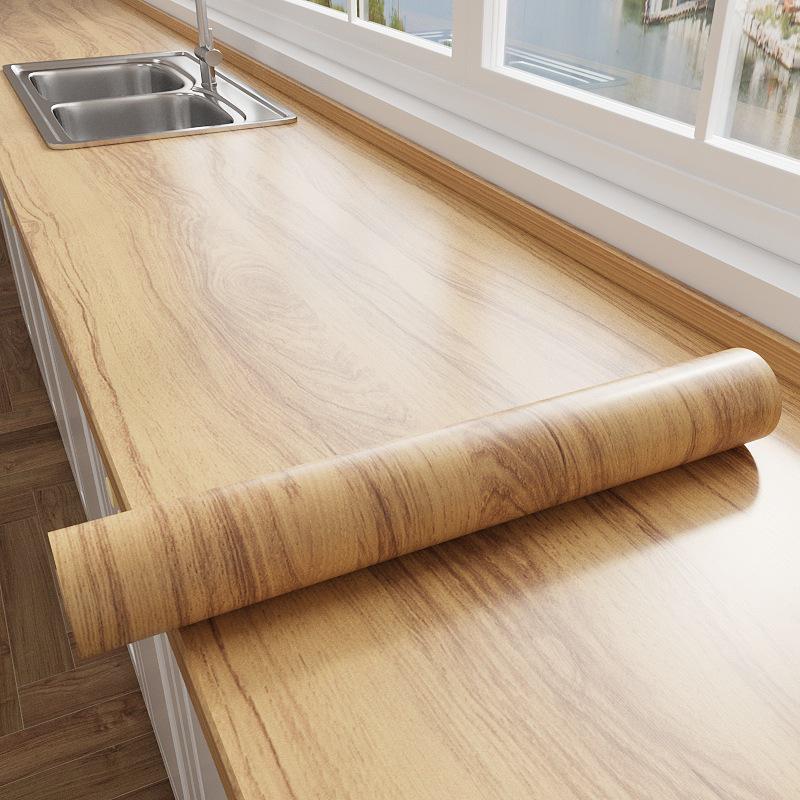 Wood Grain Self-Adhesive Film for Furniture Renovation - Cabinet, Wardrobe, and Desktop Imitation Wood Finish.