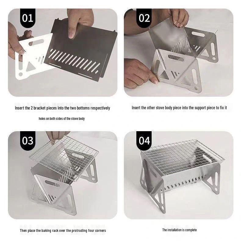 Portable Stainless Steel Folding Charcoal Grill for Indoor/Outdoor Camping