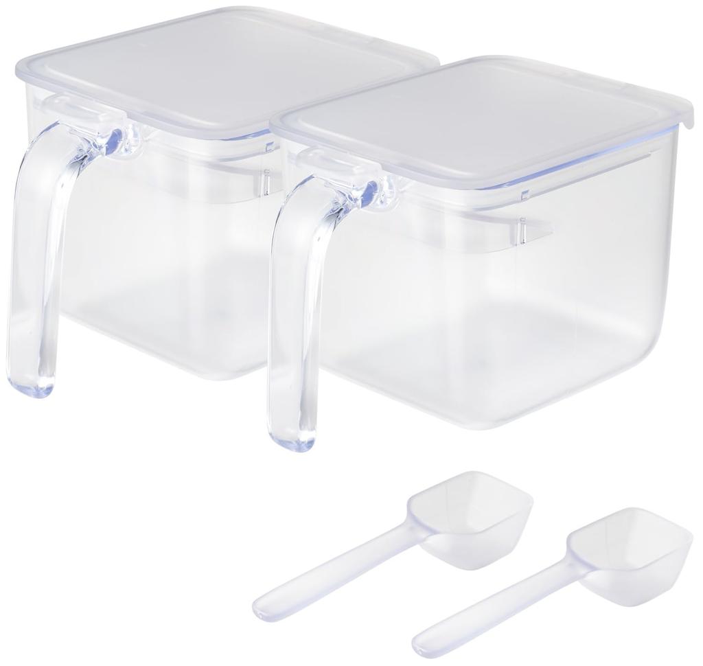 Marna Seasoning Pot Wide Web Limited Color 2 Seasoning Container with Spoon Seasoning Sugar Salt Storage Container Case Lock R534CL (Clear / Pieces)