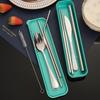 Portable 7-Piece Stainless Steel Cutlery Set with Knife, Fork, Spoon, Chopsticks, and Straw