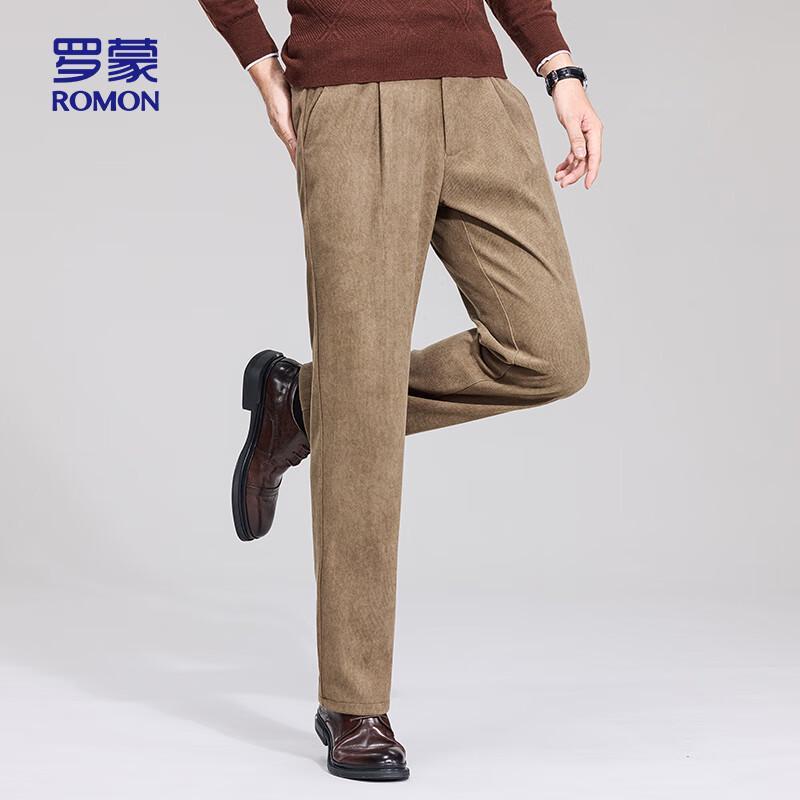 ROMON Men's Thickened Warm Straight-Leg Corduroy Casual Pants