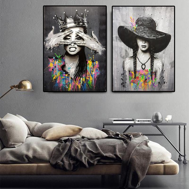 

Абстрактная девушка Настенная живопись Печать на холсте Настенные художественные плакаты Граффити Искусство Отпечатки Современные настенные картины Для гостиной Домашний декор