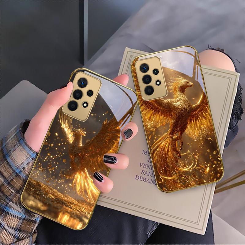 Luxurious Golden Bird For Samsung A 01 52S A04 A05S A10 A12 13 22 23 24 36 42 M02 Note 10 20Ultra 8 9 Golden glass phone case