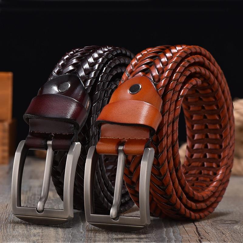 Men's Belts 4.0CM Width Luxury Genuine Leather Cow Straps Hand Knitted Designer Strap