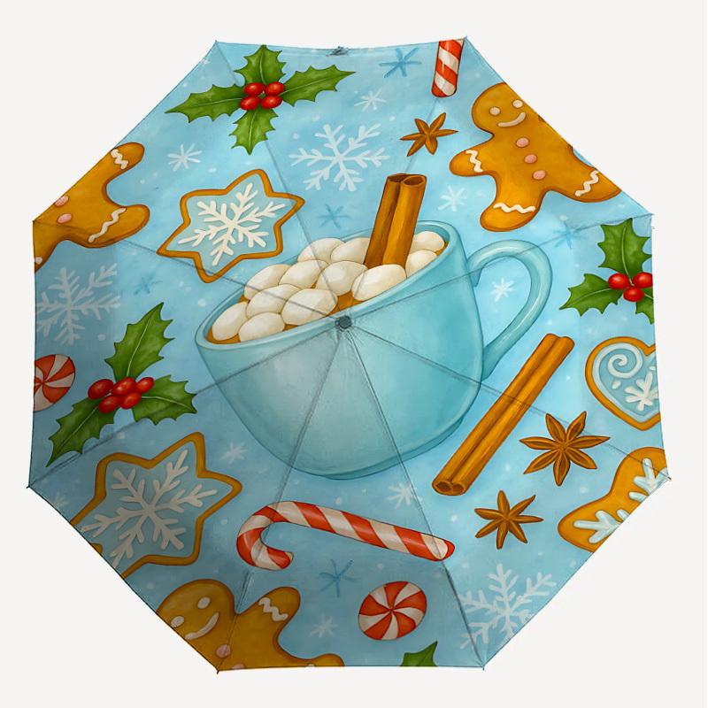 1PC Christmas cookies Hot cocoaAutomatic Open/Close Umbrella with Windproof, 8-Rib Sturdy Canopy, Durable Ribs, Fashionable Design1260A
