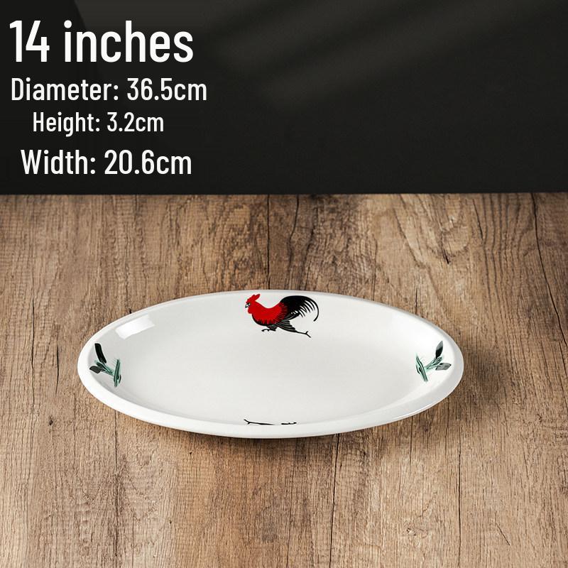 Rooster Series Nostalgic Oval Ceramic Serving Plate