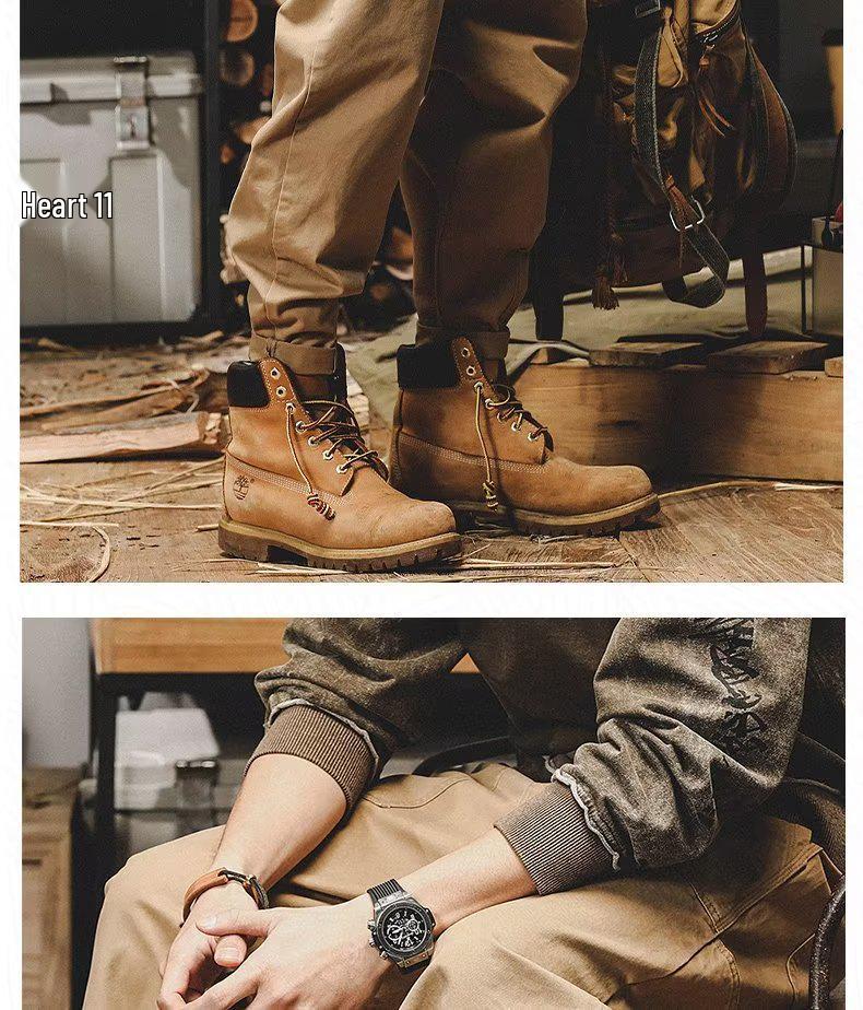 Men’s Trendy Retro Lumberjack Cuffed Pants - Loose, Straight, Casual Workwear for Spring and Autumn.