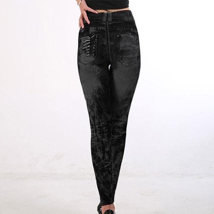 Sexy High Waist Push Up Leggings Faux Jeans Elastic Slim Fitness Pants Sport Leggings For Women