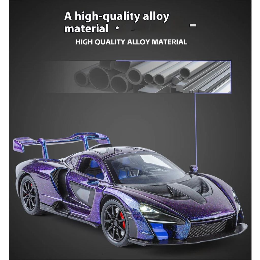 1/24 Scale Mclaren Senna Supercar Alloy Car Model, Simulated Sound and Light Racing, Children's Toy Car Ornaments for Boys Holiday Gifts
