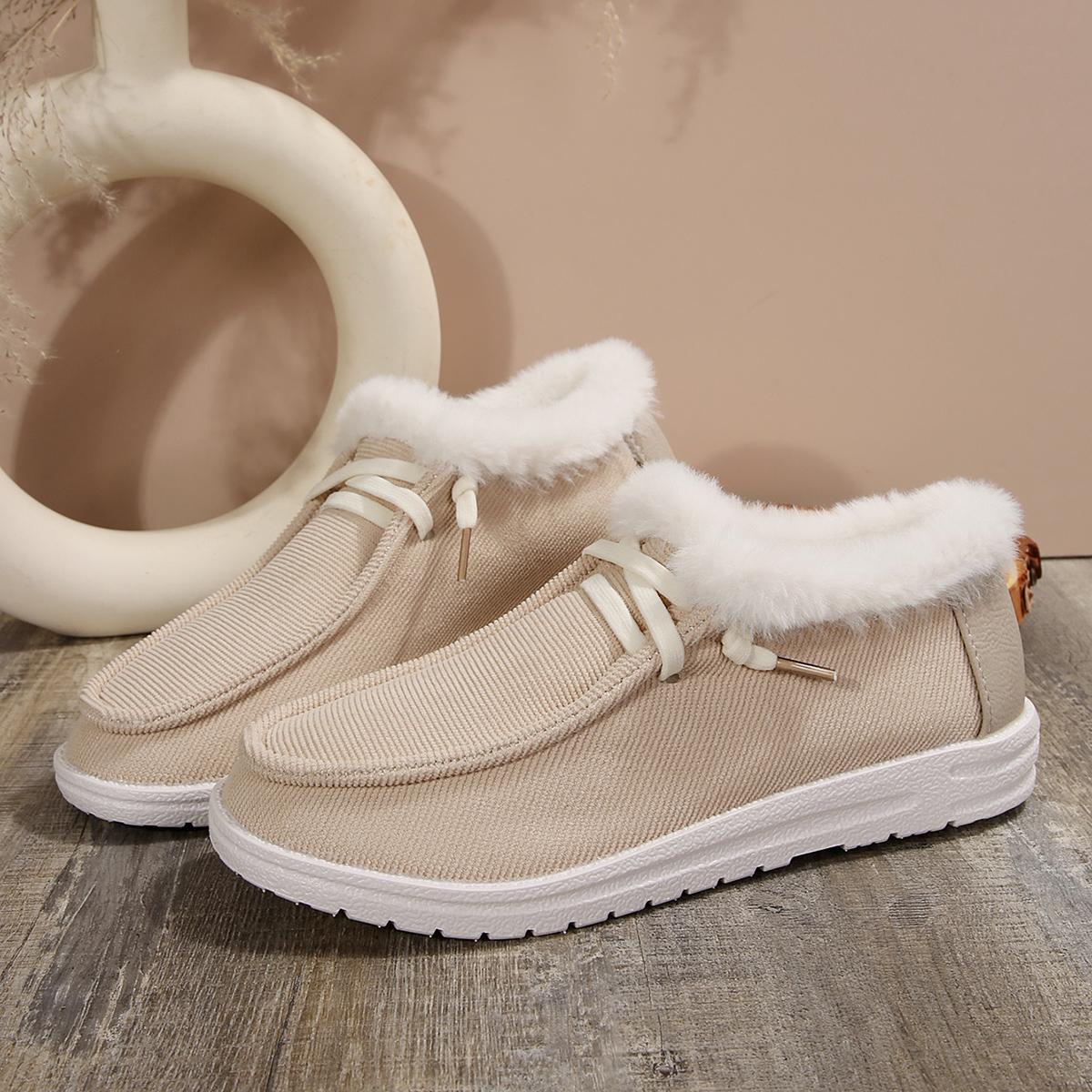 

Модные женские зимние ботинки с плюшевой подкладкой 2024 года, модный тренд, удобные туфли из плюшевого парусинового полотна, теплые и удобные 42 бежевый