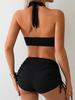 1011 new European and American solid color bilini swimsuit women's high waist sexy split bikini swimsuit