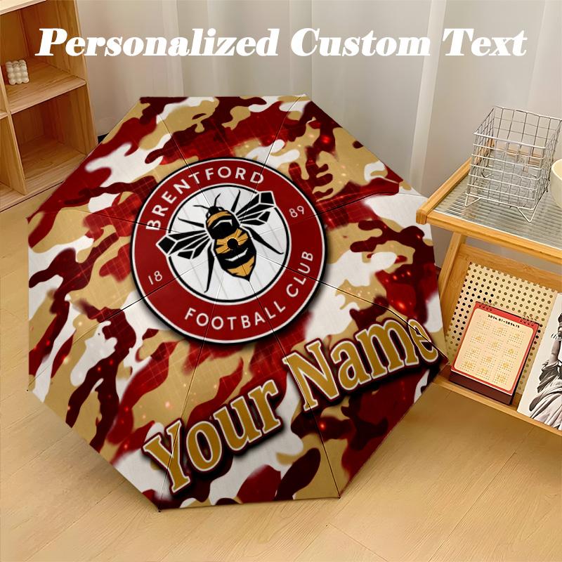 8 Rib Auto Folding Umbrella Brentford Football Print Custom Name Text Portable Rain Gear