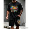 Herr sommar sportdräkt rundhalsad kortärmad T-shirt trekvartsbyxor slim fit mode tvådelat set herrkläder