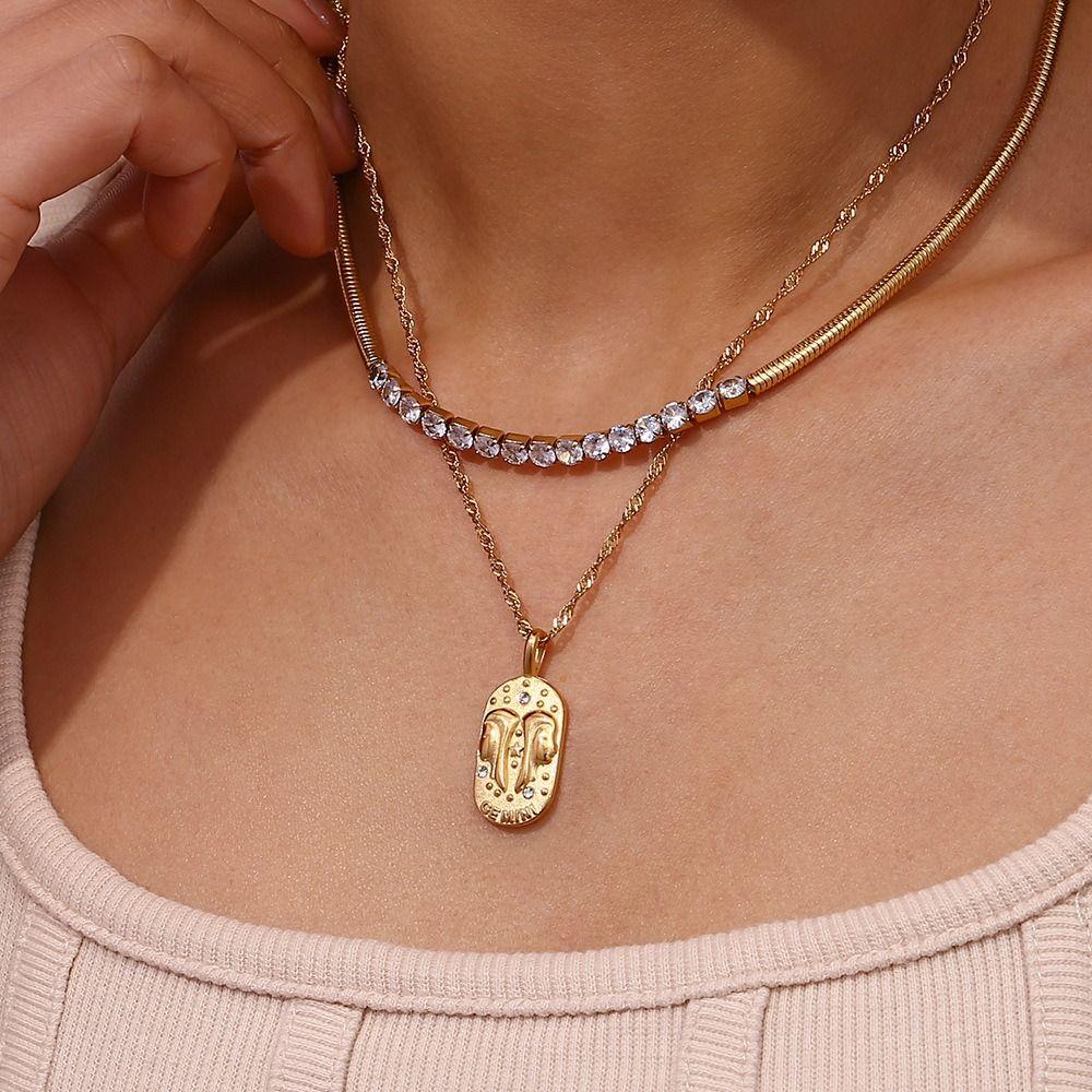 Embossment Daily Jewelry New Trendy Pendant Necklace Geometric Square Pendant  Meaningful Gift