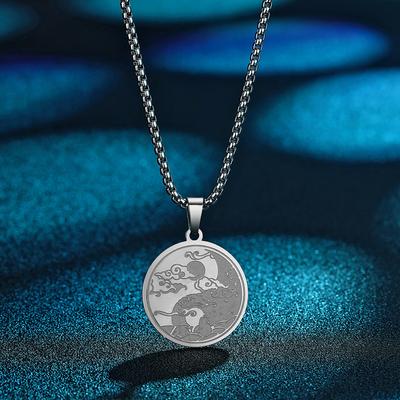 Kinital Exquisite Laser Carving Ancient Egypt Yin Yang Night Moon Lover Pendant Fashion Jewelry Stainless Steel Necklace