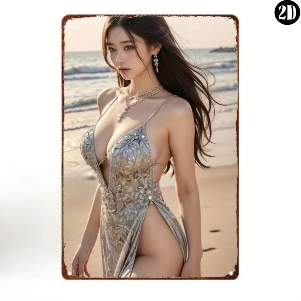 Anime Mädchen Metallblechschild Vintage Wanddekor 8x12 Zoll Retro Strand Wandkunst Geschenk