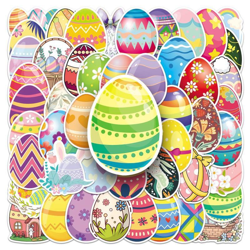50 Easter Egg Stickers Colored Cartoon Graffiti Waterproof Decorative Hand Ledger