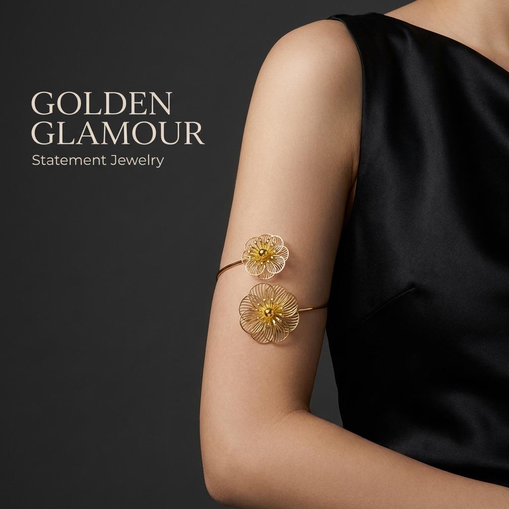 Hollow Flower Adjustable Upper Arm Cuff Bracelet Boho Open Floral Armband Summer Bangle Body Jewelry For Women
