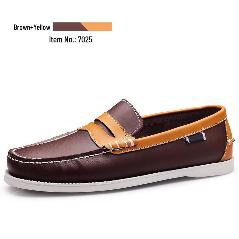 Plus Size Men's Casual Lace-Up Genuine Leather Boat Shoes with Rubber Sole for Driving