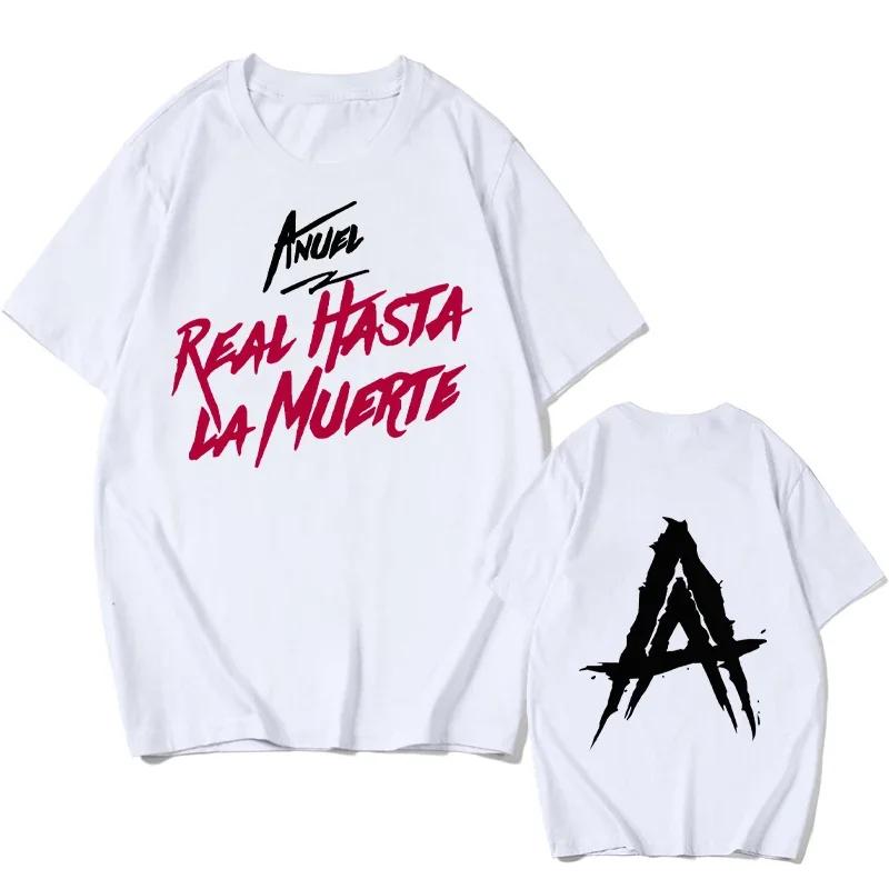 Letní pánské tričko s krátkým rukávem s potiskem Anuel AA Real Hasta La Muerte, Streetwear, volný pulovr pro rappery, ležérní čisté tričko