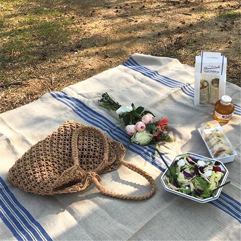 Woven Bag Mesh Rope Weaving Tie Buckle Reticulate Hollow Straw Bag No Lined Net Shoulder Bag