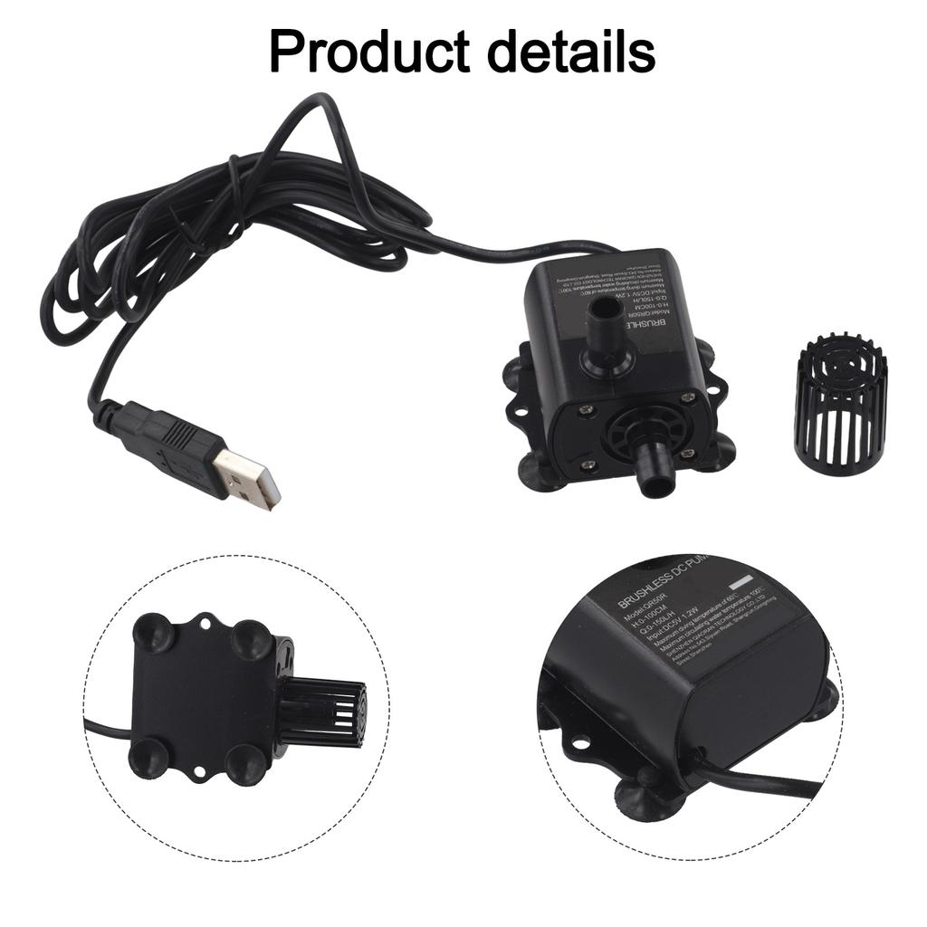 Brushless USB Water Pump with Filter Submersible Design for Fish Tanks and Water Circulation Low Noise for Comfortable Use