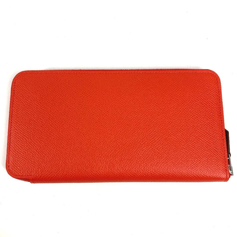HERMES Azap Long Silk-In Wallet Zip Around Long Wallet Epsom Capusine Orange