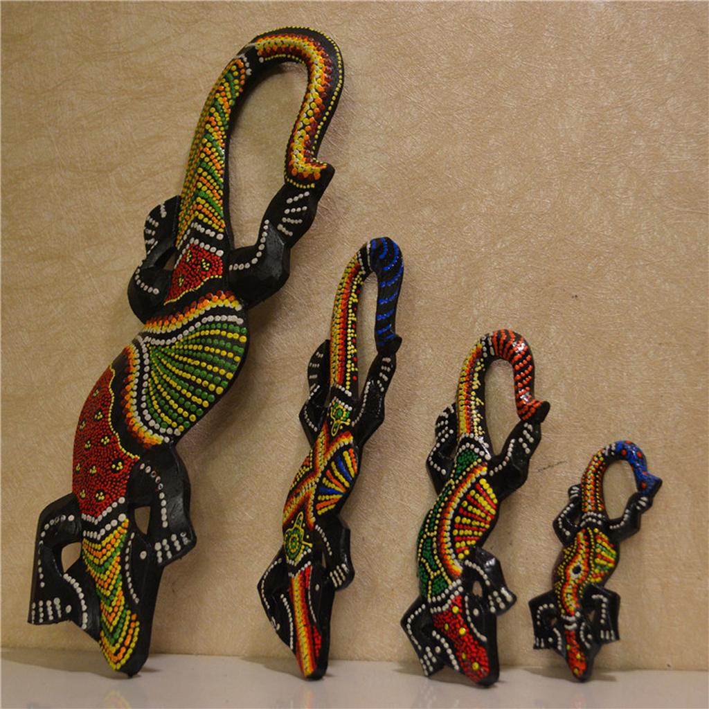 Gecko Lizard Sculpture Wood Wall Hanging Handmade for Wall Decoration Indoor Garden Home