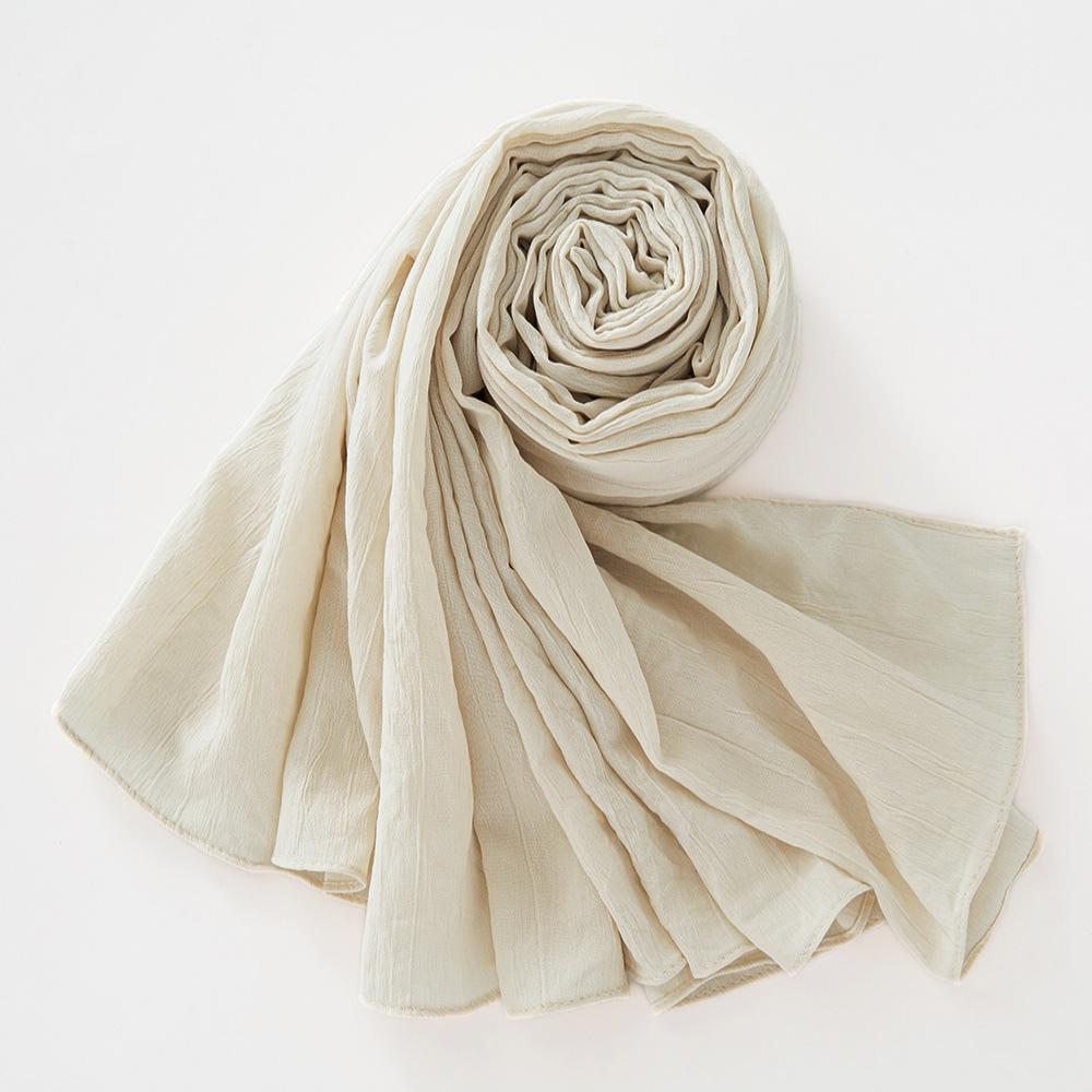 New Breathable Crumpled Scarf For Women Girls Solid Scarves Soft Cotton Wrinkle Pashmina Shawl Foulard Winter Warm Wrap Shawls