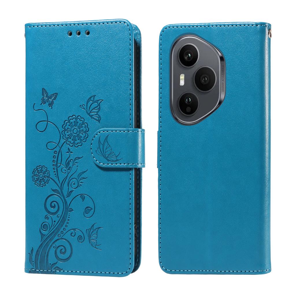 For Honor 400 Pro 5G (Global) Leather Case Butterfly Floral Imprint Wallet Stand Cover