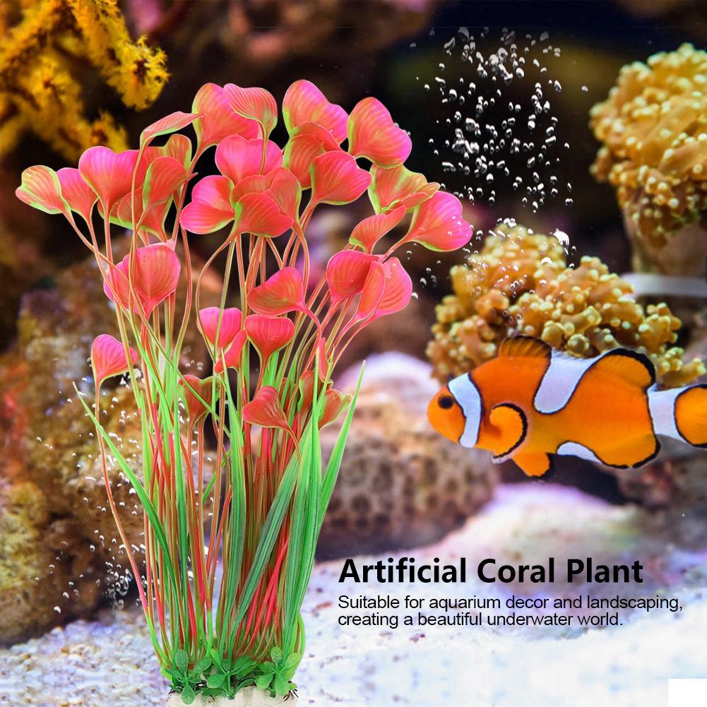 Plastic Vivid Artificial Water Plant Ornament for Aquarium Underwater Fish Tank Garden Pink