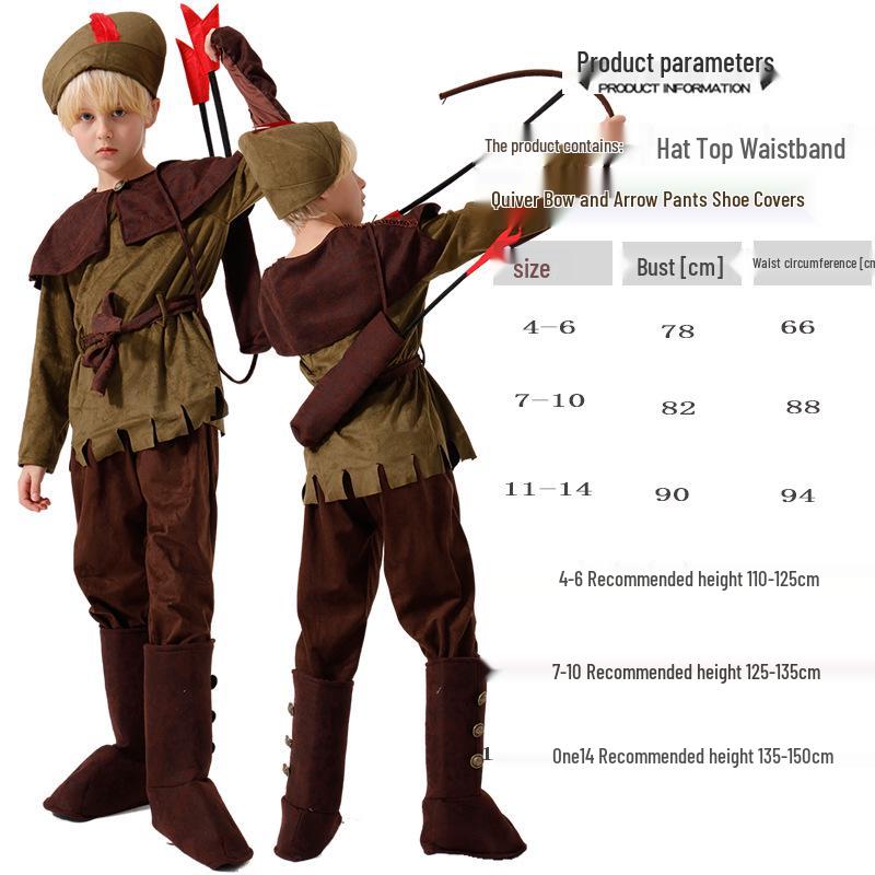 

Children s Little Red Riding Hood Hunter Costume Set with Bow and Arrow - Stage Performance Archery Role Play. 11-14 years