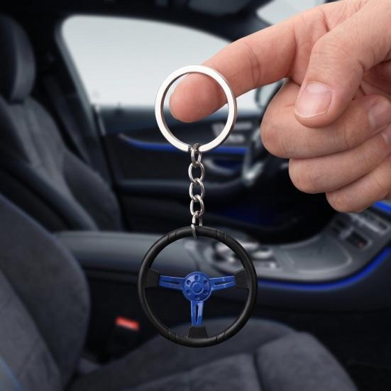 3-Spoke Race Car Steering Wheel Keychain - Zinc Alloy Metal Keyring for Men, Creative Racing Gift Accessories
